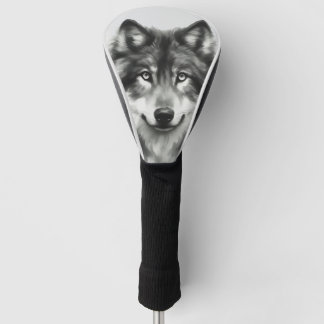 Couvre-club De Golf Loup gris majestueux étonnant Aquarelle Faune