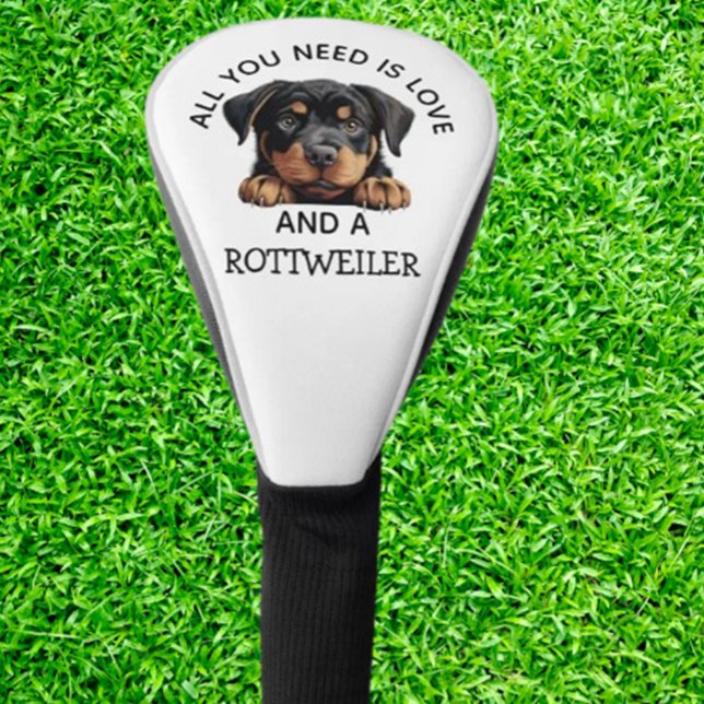 Couvre-club De Golf  love is a rottweiler (Show your love for Rottweilers with this unique golf head cover. Protect your clubs in style )