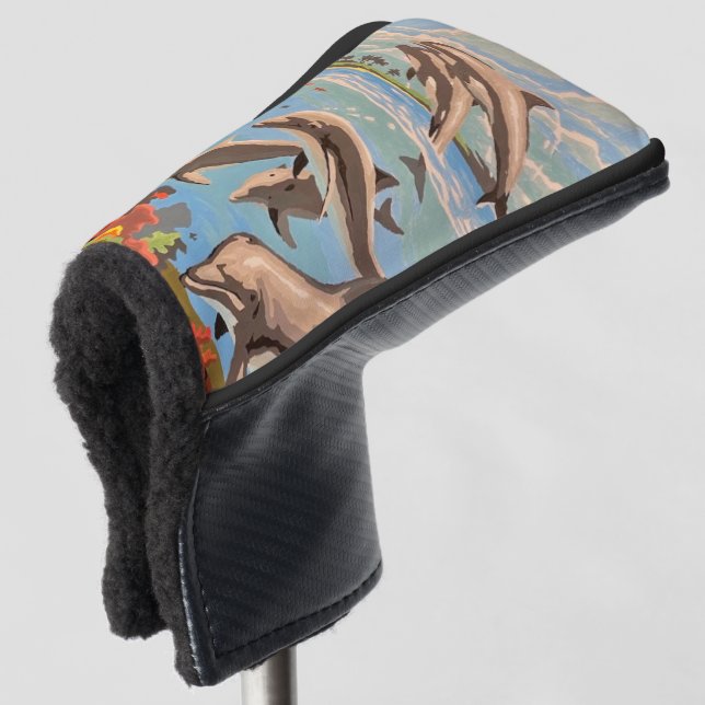 Couvre-club De Golf Main Painted by Number | Dolphins | (Devant 3/4)