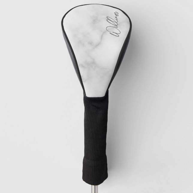 Couvre-club De Golf Marbre blanc Modern Script Nom personnalisé (Devant)