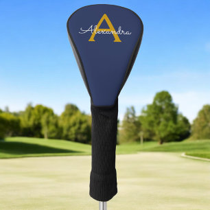Couvre-club De Golf Marine Blue Gold Modern Script Girl Monogramme Nom