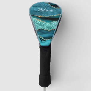 Couvre-club De Golf Marque d'or bleu turquoise Nom personnalisé Golf H