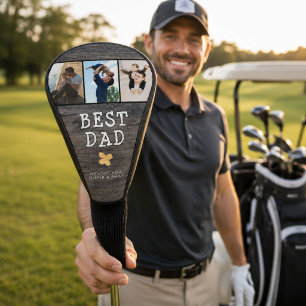Couvre-club De Golf Meilleur Papa 3 Photos Collage Cadeau en Bois Rust