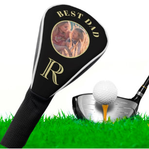 Couvre-club De Golf Meilleur papa Photo Famille Noir Monogramme Or