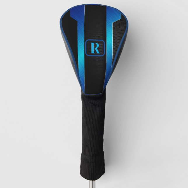 Couvre-club De Golf Métal bleu lisse monogramme (Devant)