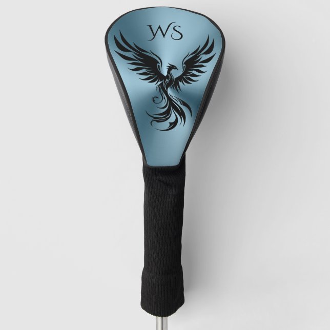 Couvre-club De Golf Métallurgique Turquoise Bleu Noir Phoenix Monogram (Devant)