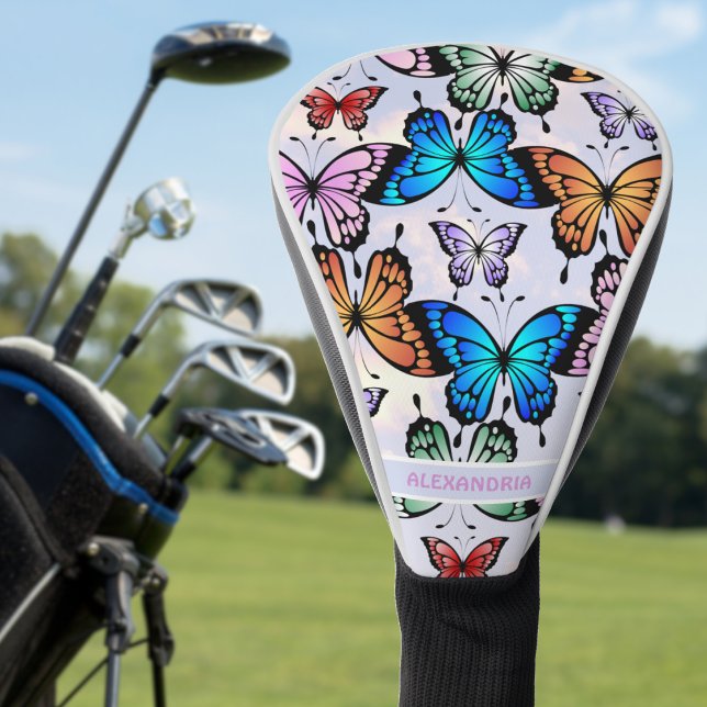Couvre-club De Golf Mignonne Filles Papillon Motif Whimsical Blue Nom (Cute Girls Butterfly Pattern Whimsical Blue Name Golf Head Cover)