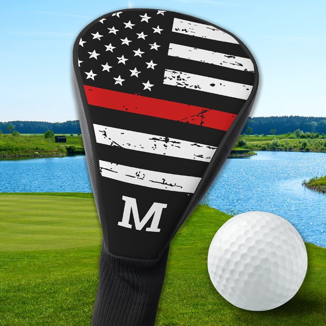 Couvre-club De Golf Mince ligne rouge personnalisé Monogramme pompier (Créateur téléchargé)