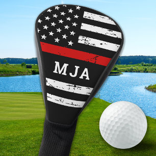 Couvre-club De Golf Mince ligne rouge personnalisé pompier Monogramme