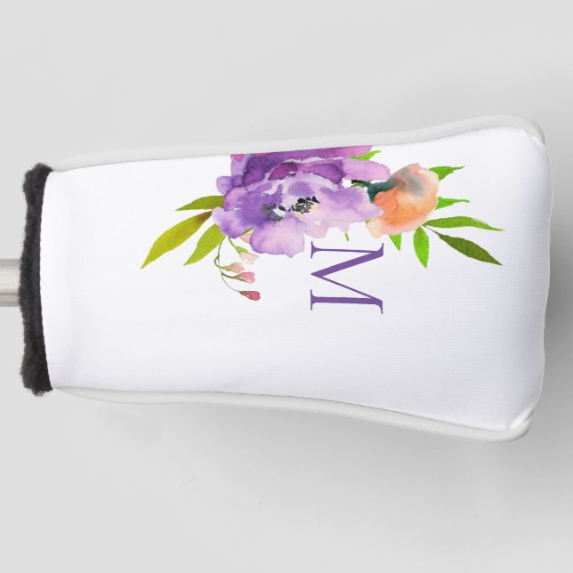 Couvre-club De Golf Moderne Monogramme Aquarelle Lavande Florale (Devant)