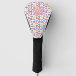 Couvre-club De Golf Moderne Vibrant Rainbow Doodle Hearts Monogramme