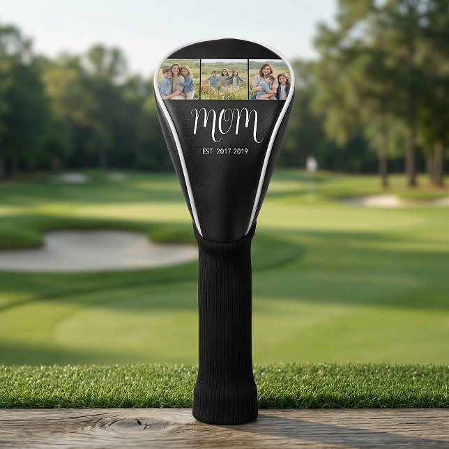 Couvre-club De Golf MomEstablished Modern Bold Script Black 3 Photo (Créateur téléchargé)