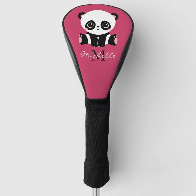 Couvre-club De Golf Monogram Cute Panda Nom personnalisé Purple (Devant)