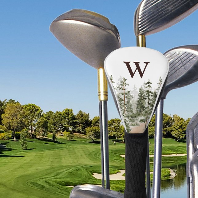 Couvre-club De Golf Monogramme Aquarelle Forêt verte rustique (In situ)