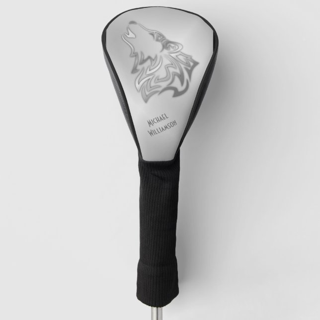 Couvre-club De Golf Monogramme argenté tribal de loup Howf (Devant)