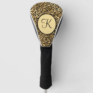 Couvre-club De Golf Monogramme Black Gold Empreinte de léopard Cheetah