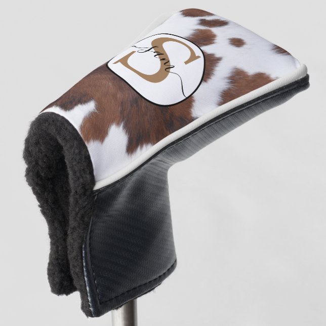 Couvre-club De Golf Monogramme blanc Brown de la vache (Devant 3/4)