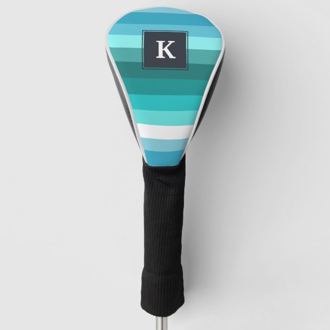 Couvre-club De Golf monogramme Bleu et rayures cyan (Devant)