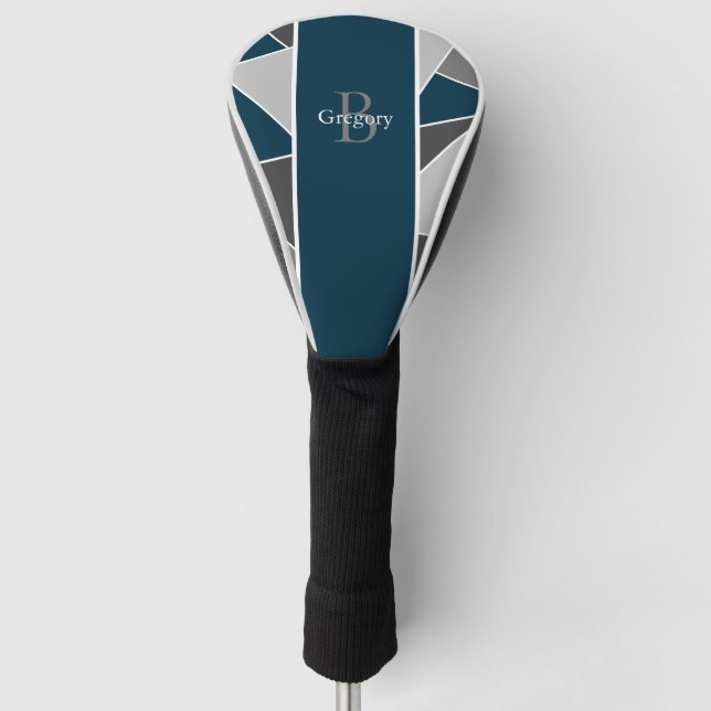 Couvre-club De Golf Monogramme bleu marine Abstraite moderne (Devant)