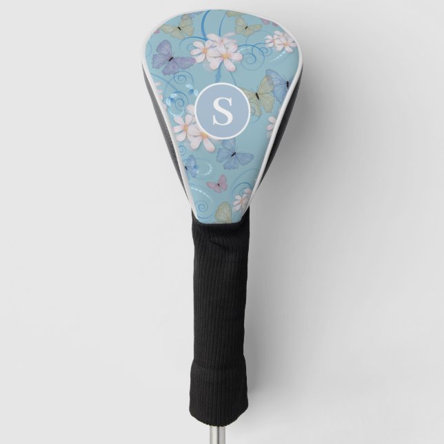 Couvre-club De Golf Monogramme Bleu papillon Floral Botanique (Devant)