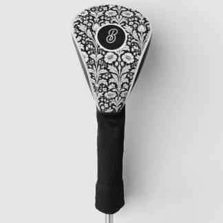 Couvre-club De Golf Monogramme botanique noir et blanc