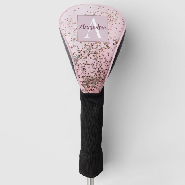 Couvre-club De Golf Monogramme Champagne Confetti Rose (Devant)