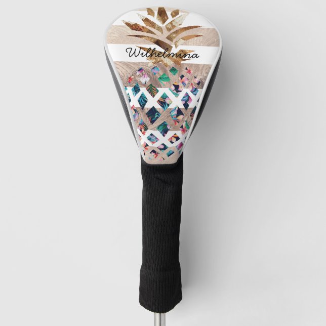 Couvre-club De Golf Monogramme d'ananas floral (Devant)