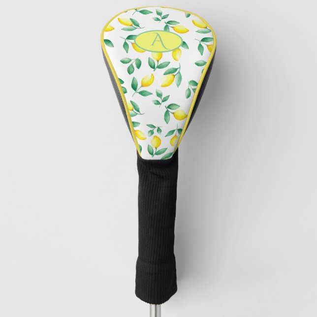 Couvre-club De Golf Monogramme d'aquarelle jaune citrons (Devant)