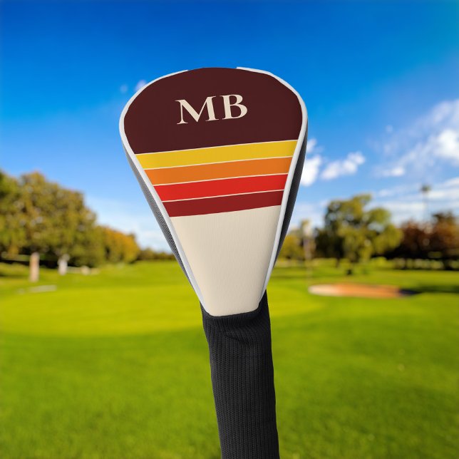 Couvre-club De Golf Monogramme de bandes rétro (Créateur téléchargé)
