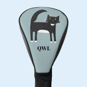 Couvre-club De Golf Monogramme de chat en Tuxedo noir et blanc
