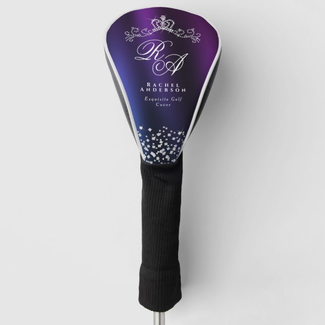 Couvre-club De Golf Monogramme de couronne brillant bleu pourpre (Devant)