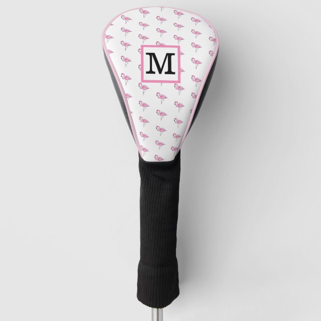 Couvre-club De Golf Monogramme de Flamants roses roses (Devant)