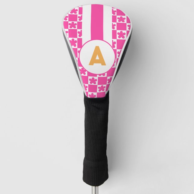Couvre-club De Golf Monogramme de fleurs roses rétro (Devant)