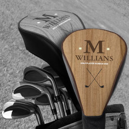 Couvre-club De Golf Monogramme de golfeur personnalisé sur faux bois