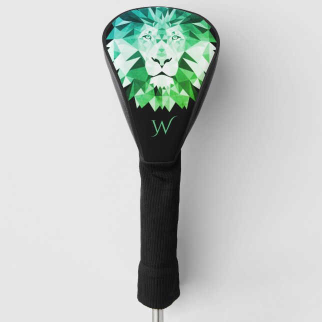 Couvre-club De Golf Monogramme de lion géométrique vert (Devant)