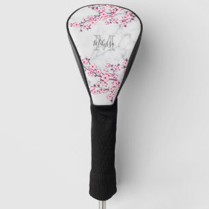 Couvre-club De Golf Monogramme de marbre gris clair en fleurs de ceris