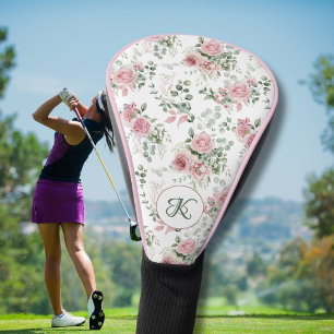 Couvre-club De Golf Monogramme de nom de roses roses