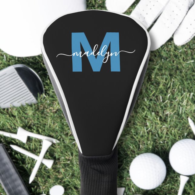 Couvre-club De Golf Monogramme de nom initial bleu personnalisé (Custom Blue Initial Name Monogram Golf Head Cover)