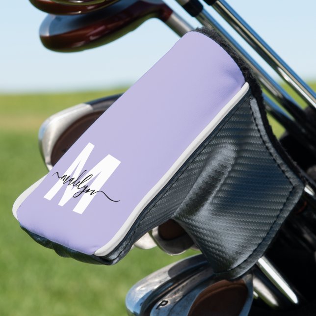 Couvre-club De Golf Monogramme de nom initial violet (Purple Lavender Initial Name Monogram Golf Head Cover)