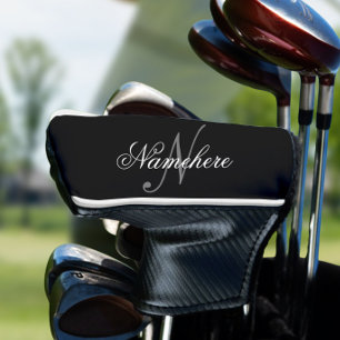 Couvre-club De Golf Monogramme de nom noir et blanc personnalisé uniqu