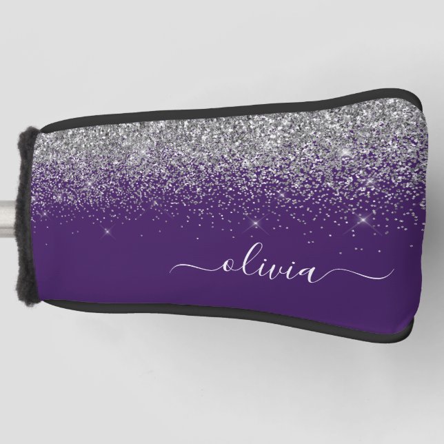 Couvre-club De Golf Monogramme de Parties scintillant d'argent violet (Devant)