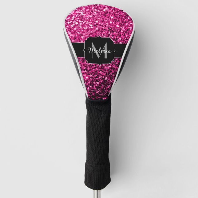 Couvre-club De Golf Monogramme de parties scintillant rose chaud (Devant)