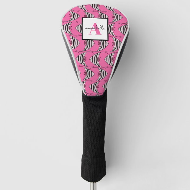 Couvre-club De Golf Monogramme de poisson rose (Devant)