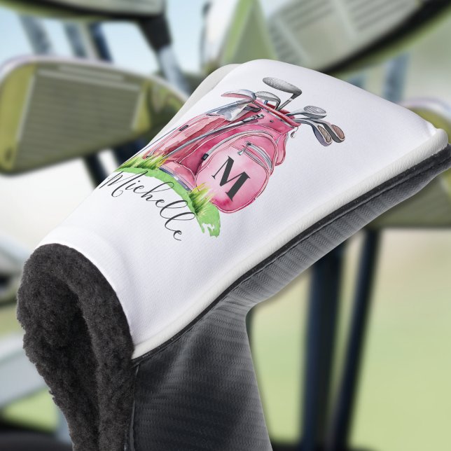 Couvre-club De Golf Monogramme de style girly moderne rose (Pink Monogram Golf Head Cover)