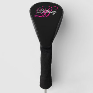 Couvre-club De Golf Monogramme de style script fantaisie noir blanc et