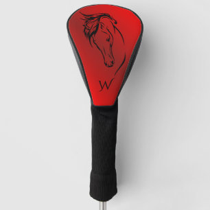 Couvre-club De Golf Monogramme de tête de cheval rouge moderne