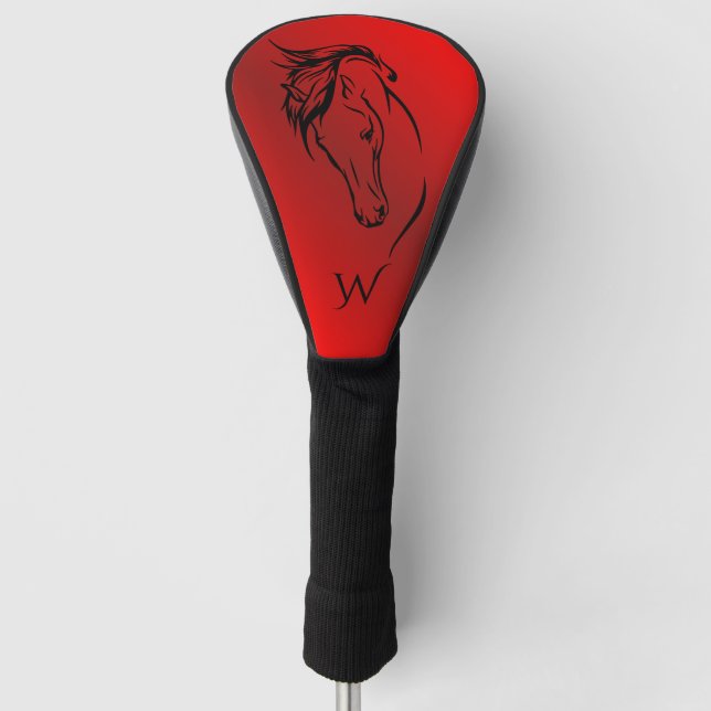 Couvre-club De Golf Monogramme de tête de cheval rouge moderne (Devant)