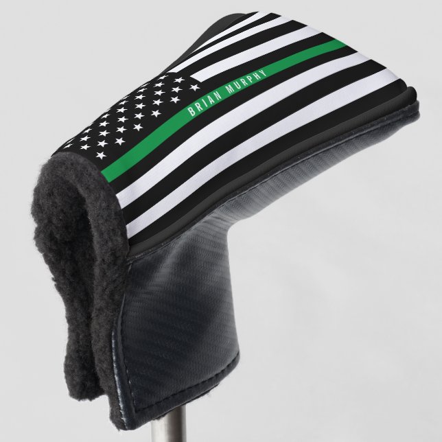 Couvre-club De Golf Monogramme d'indicateur de ligne verte mince (Devant 3/4)