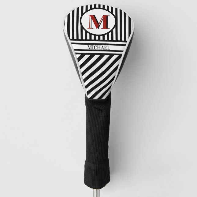 Couvre-club De Golf Monogramme distinctif Bleu Rouge Noir Blancs (Devant)