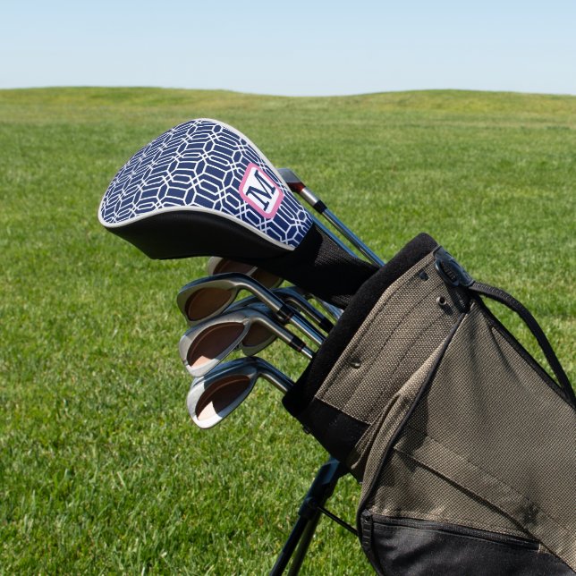 Couvre-club De Golf Monogramme d'octogone blanc de Preppy Navy (In Situ)